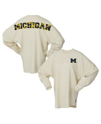 Spirit Jersey Women's Cream Michigan Wolverines Oversized Preppy Long ...
