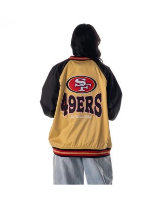 Women's Gold San Francisco 49ers Oversized Satin Raglan Full-Snap Bomber Jacket