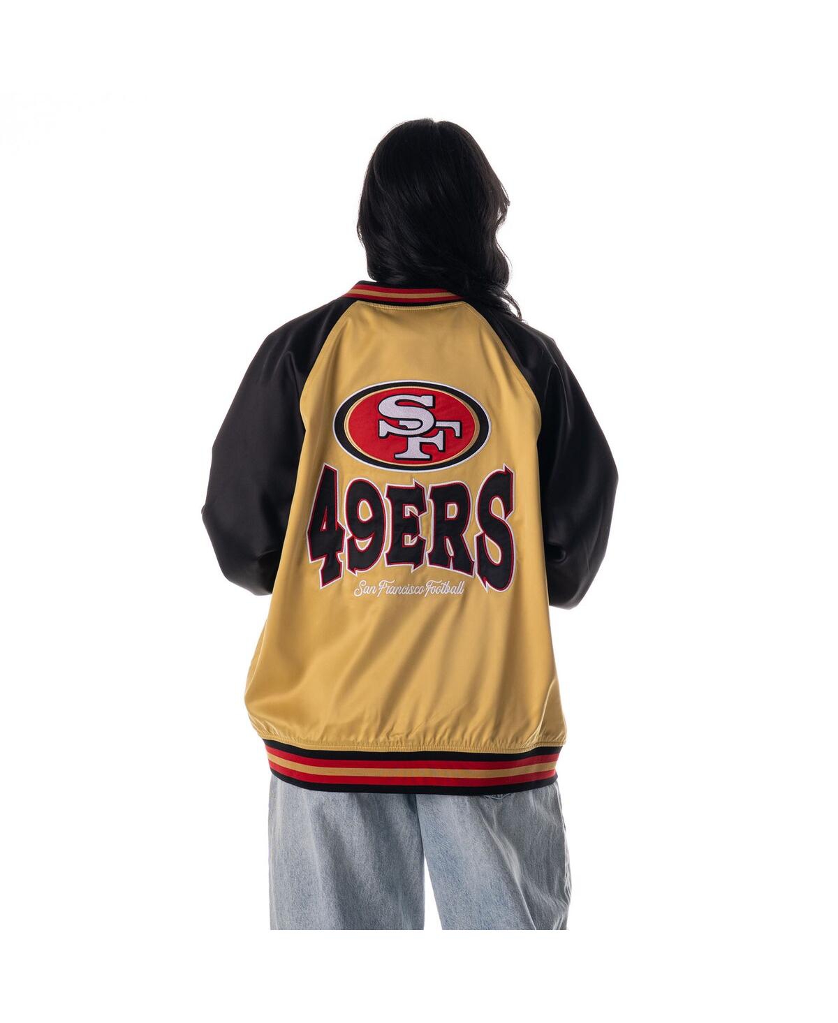 The Wild Collective Women's Gold San Francisco 49ers Oversized Satin Raglan Full-snap Bomber Jacket In Gold