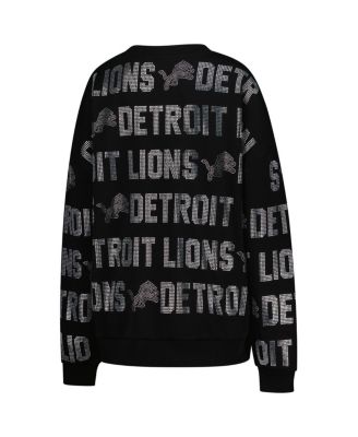 Women's Black Detroit Lions Oversized Hype Era Rhinestone Text Sweatshirt