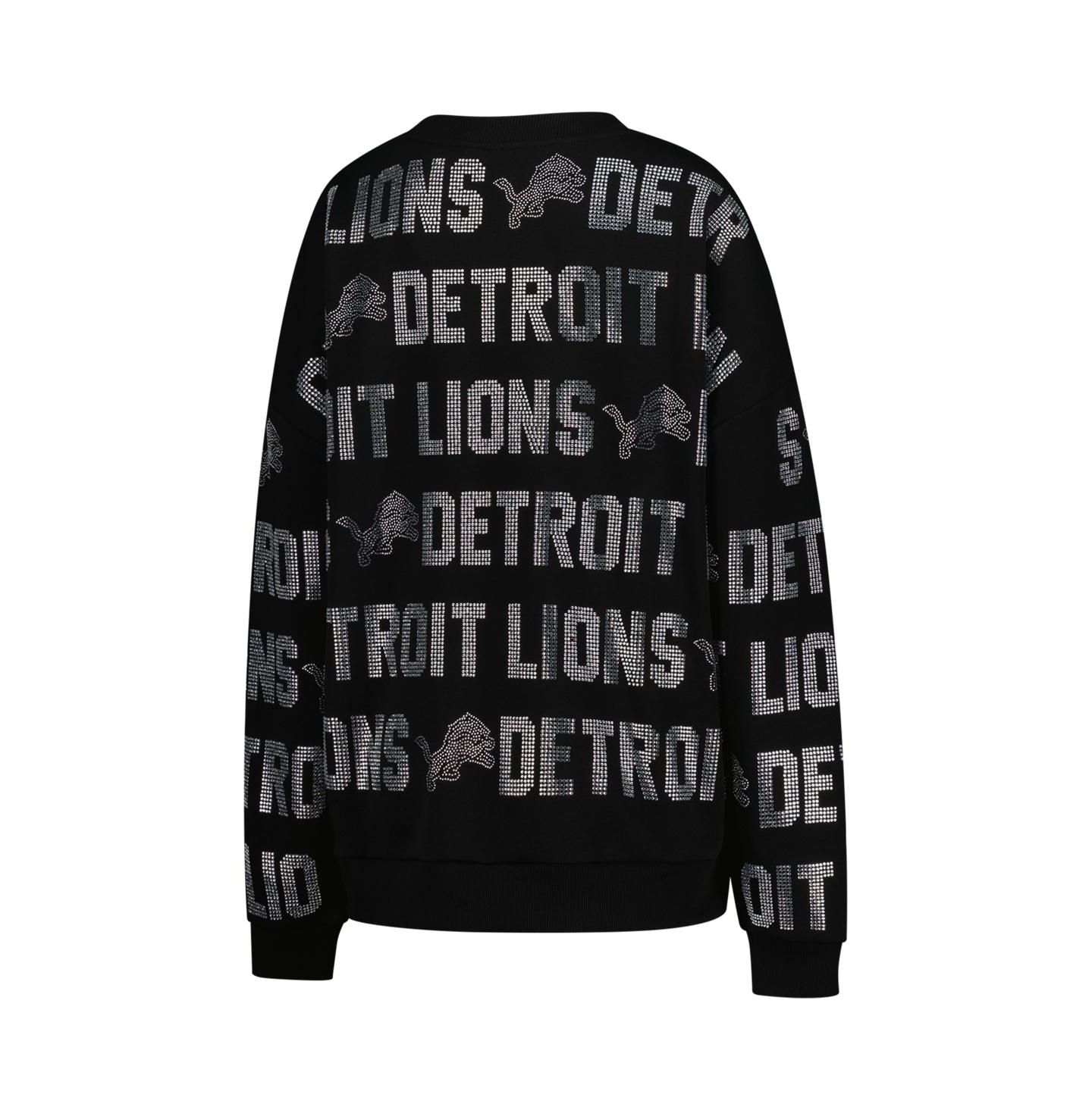 Женский свитшот Gameday Couture Black Detroit Lions Oversized Hype Era Rhinestone Text — фото 2