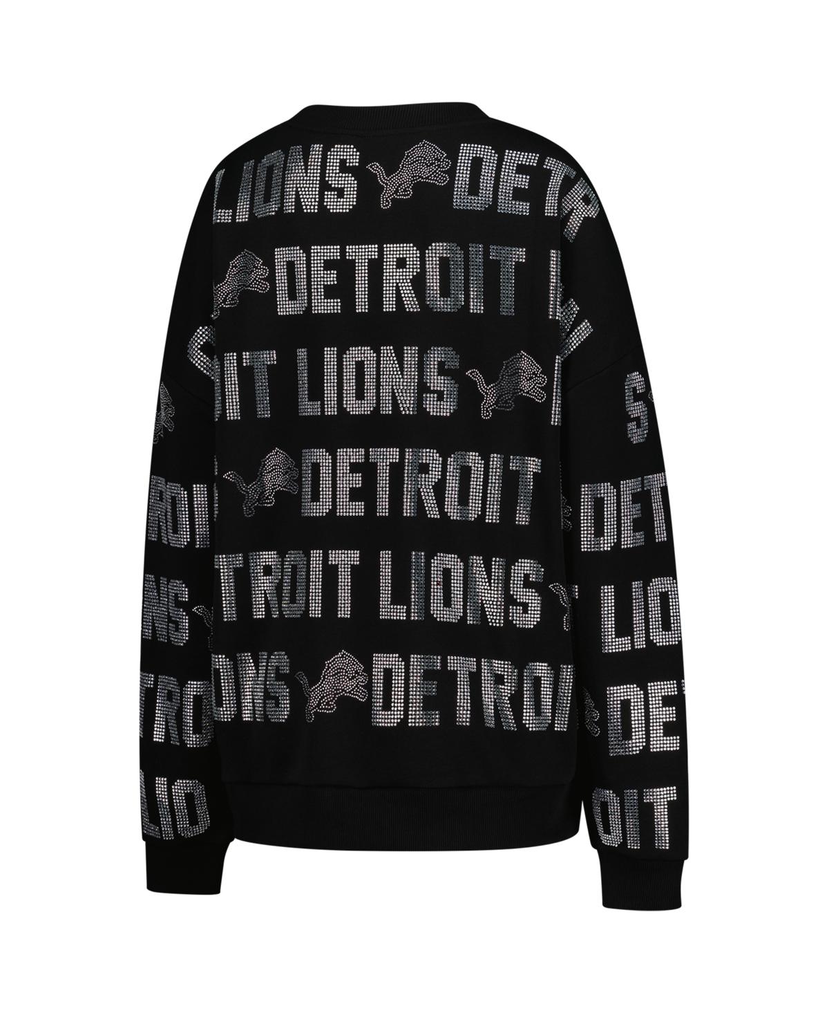 Gameday Couture Women's Black Detroit Lions Oversized Hype Era Rhinestone Text Sweatshirt