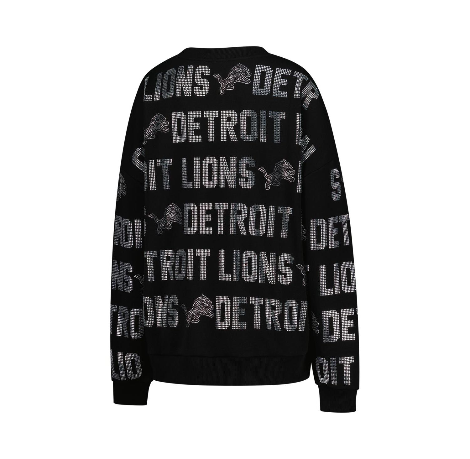 Women's Black Detroit Lions Oversized Hype Era Rhinestone Text Sweatshirt