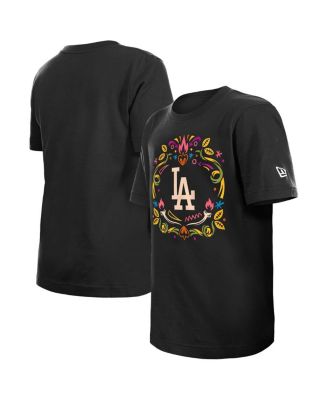 New Era - Big Boys and Girls Black Los Angeles Dodgers Día de los Muertos T-Shirt