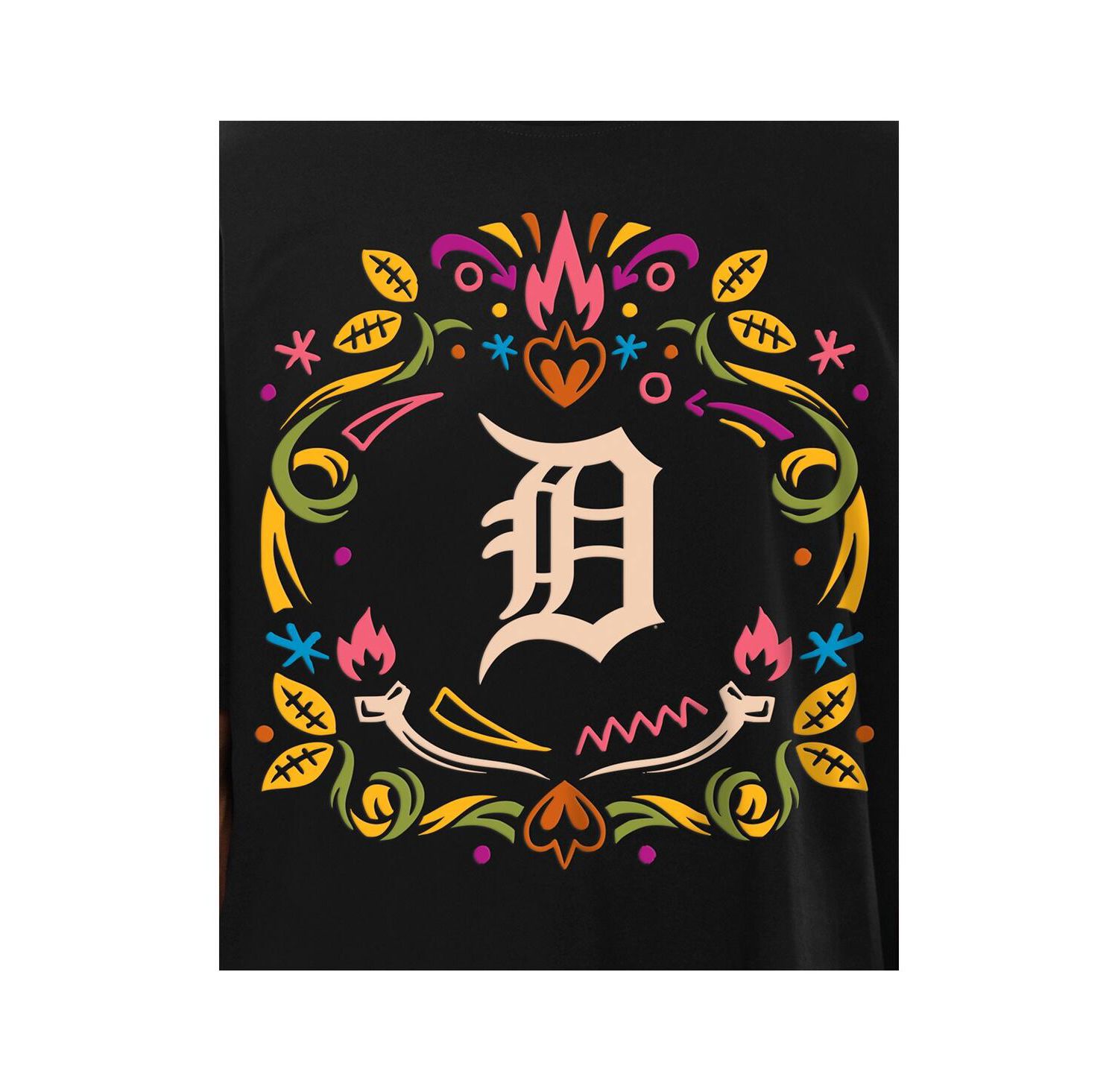 Men's Black Detroit Tigers Día De Los Muertos T-Shirt