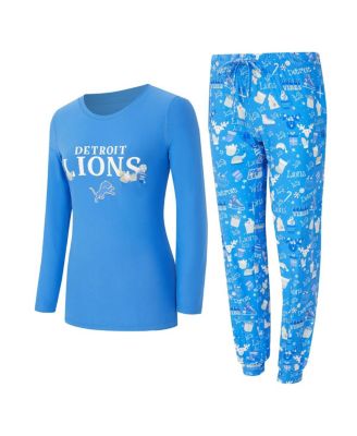 Concepts Sport - Women's Blue Detroit Lions Chestnut Long Sleeve T-Shirt and Pants Sleep Set