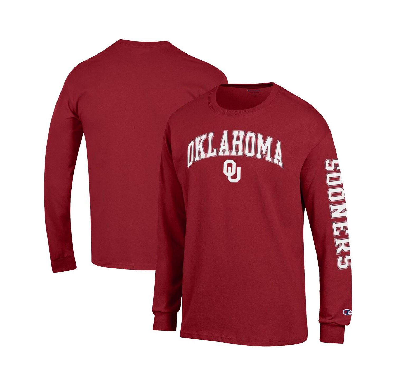 Men's Crimson Oklahoma Sooners Arch Over Logo 2-Hit Long Sleeve T-Shirt
