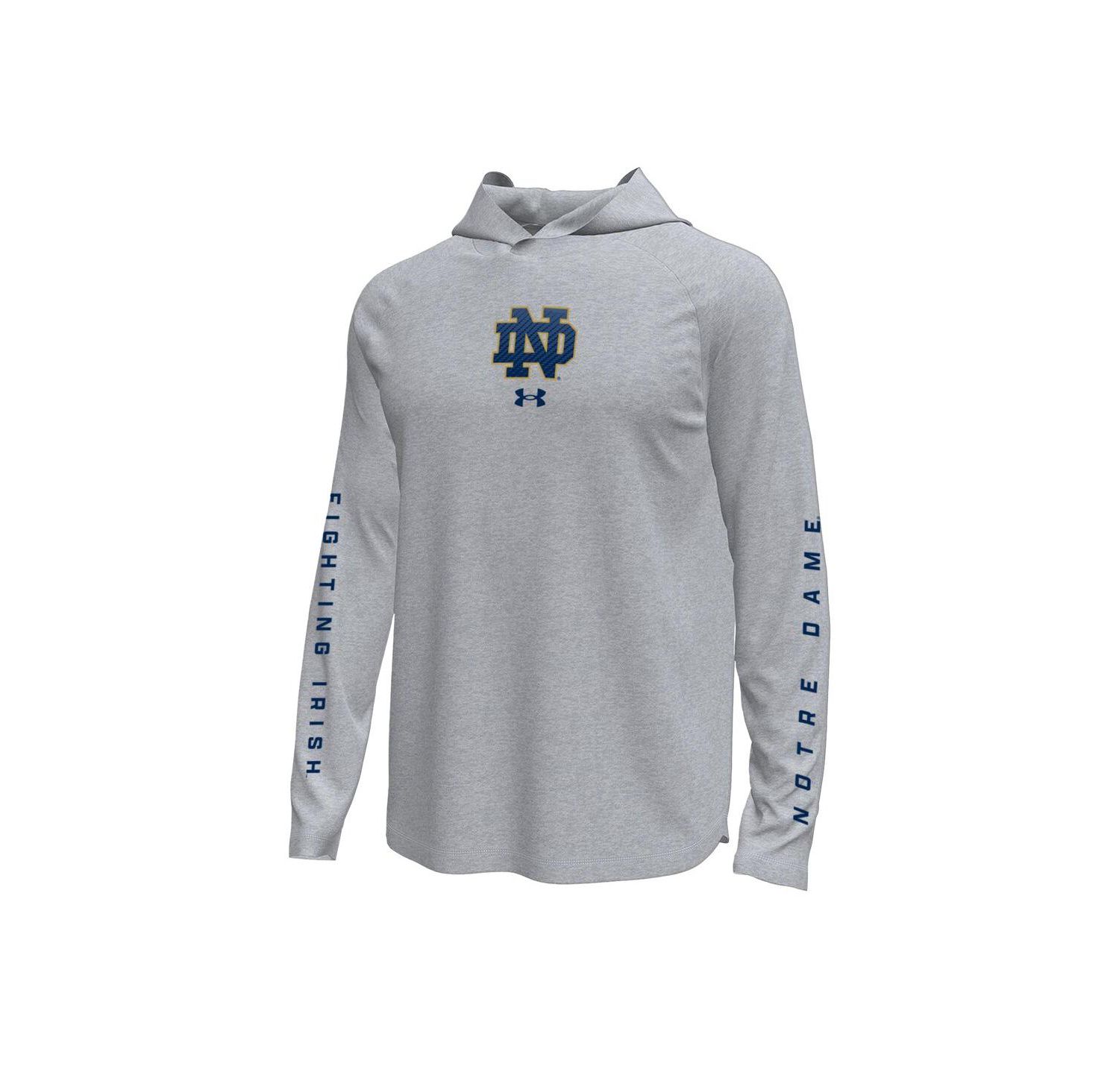 Men's Gray Notre Dame Fighting Irish Tech Stretch Long-Sleeve Hooded T-Shirt