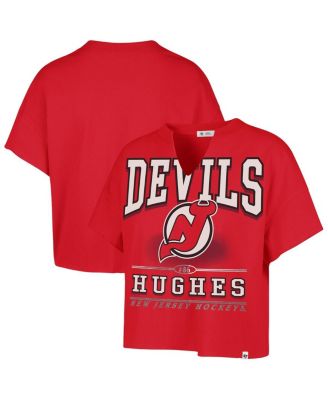 '47 Brand - Women's Jack Hughes Red New Jersey Devils Elation Name Number Oversized Notch Neck T-Shirt