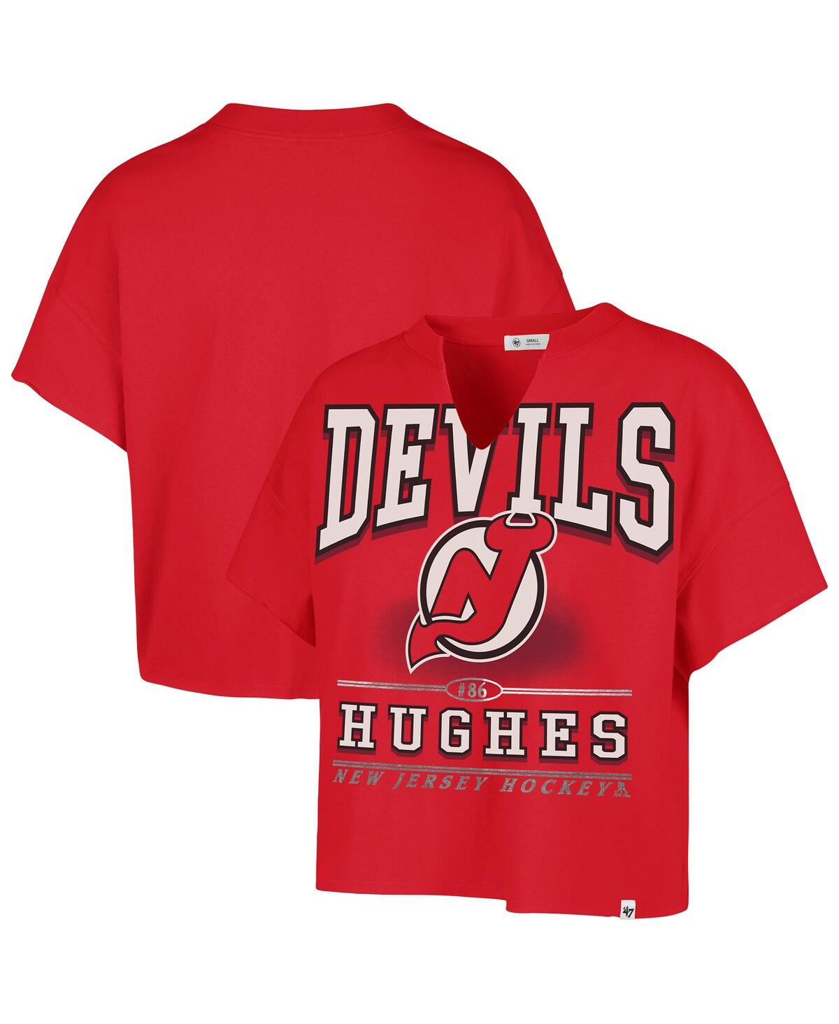 '47 Brand Women's Jack Hughes Red New Jersey Devils Elation Name Number Oversized Notch Neck T-Shirt