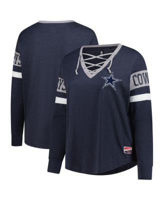 New Era - Women's Navy Dallas Cowboys Plus Size Throwback Lace-Up Long Sleeve T-Shirt