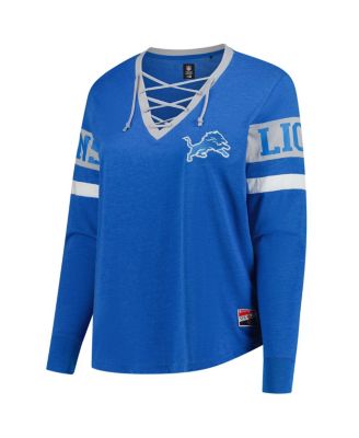 Women's Blue Detroit Lions Plus Size Throwback Lace-Up Long Sleeve T-Shirt
