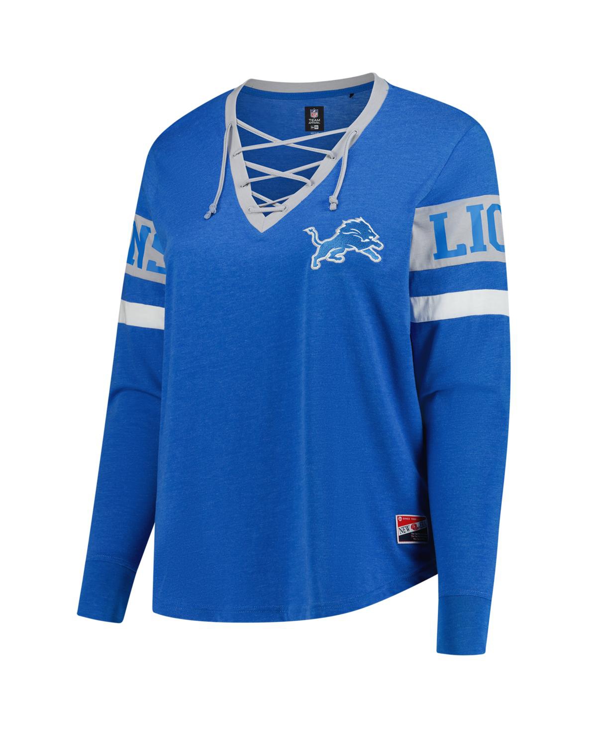 New Era Women's Blue Detroit Lions Throwback Lace-up Long-sleeve T-shirt In Blue