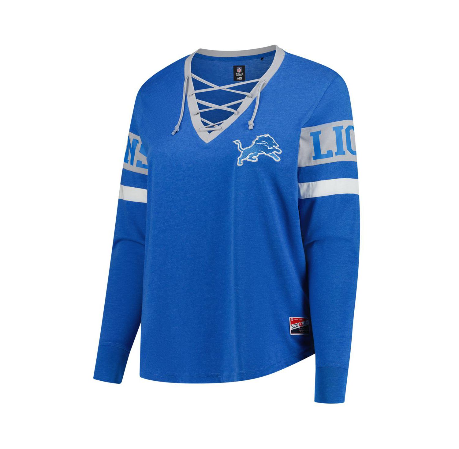 Women's Blue Detroit Lions Plus Size Throwback Lace-Up Long Sleeve T-Shirt