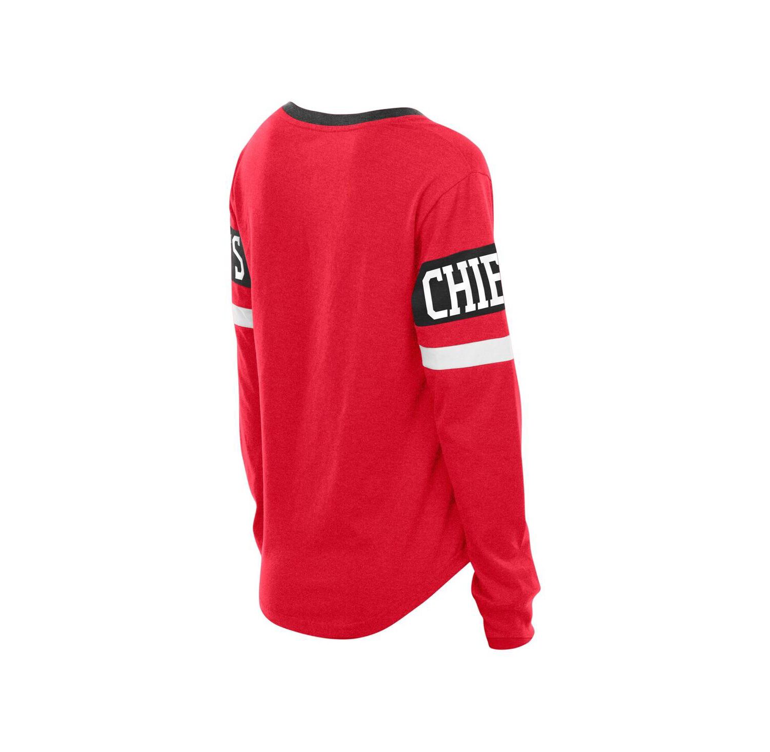 Women's Red Kansas City Chiefs Plus Size Throwback Lace-Up Long Sleeve T-Shirt