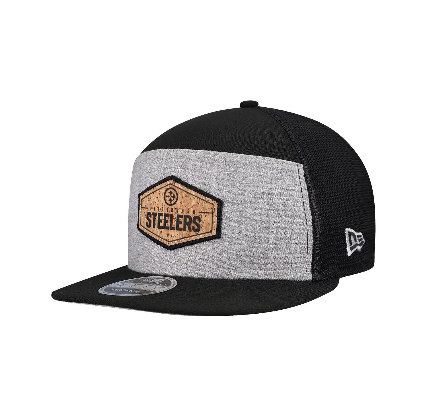 Men's Gray/Black Pittsburgh Steelers Cork Split Panel 9FIFTY Trucker Snapback Hat