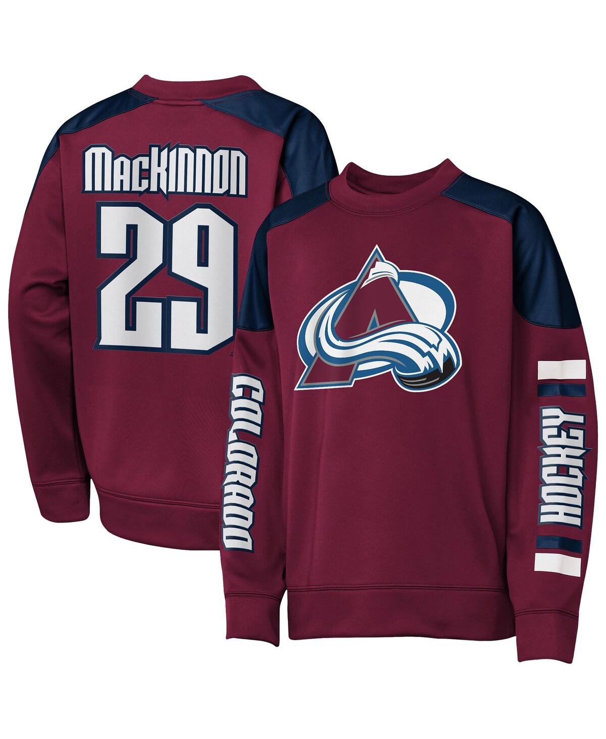 Outerstuff Big Boys and Girls Nathan MacKinnon Burgundy Colorado Avalanche Best Defense Name Number Crewneck Sweatshirt