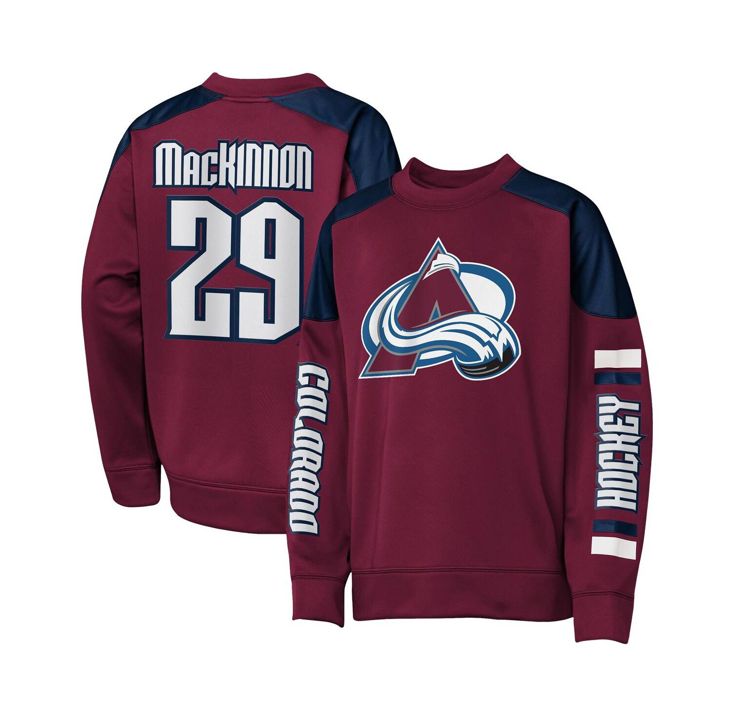 Big Boys and Girls Nathan MacKinnon Burgundy Colorado Avalanche Best Defense Name & Number Crewneck Sweatshirt