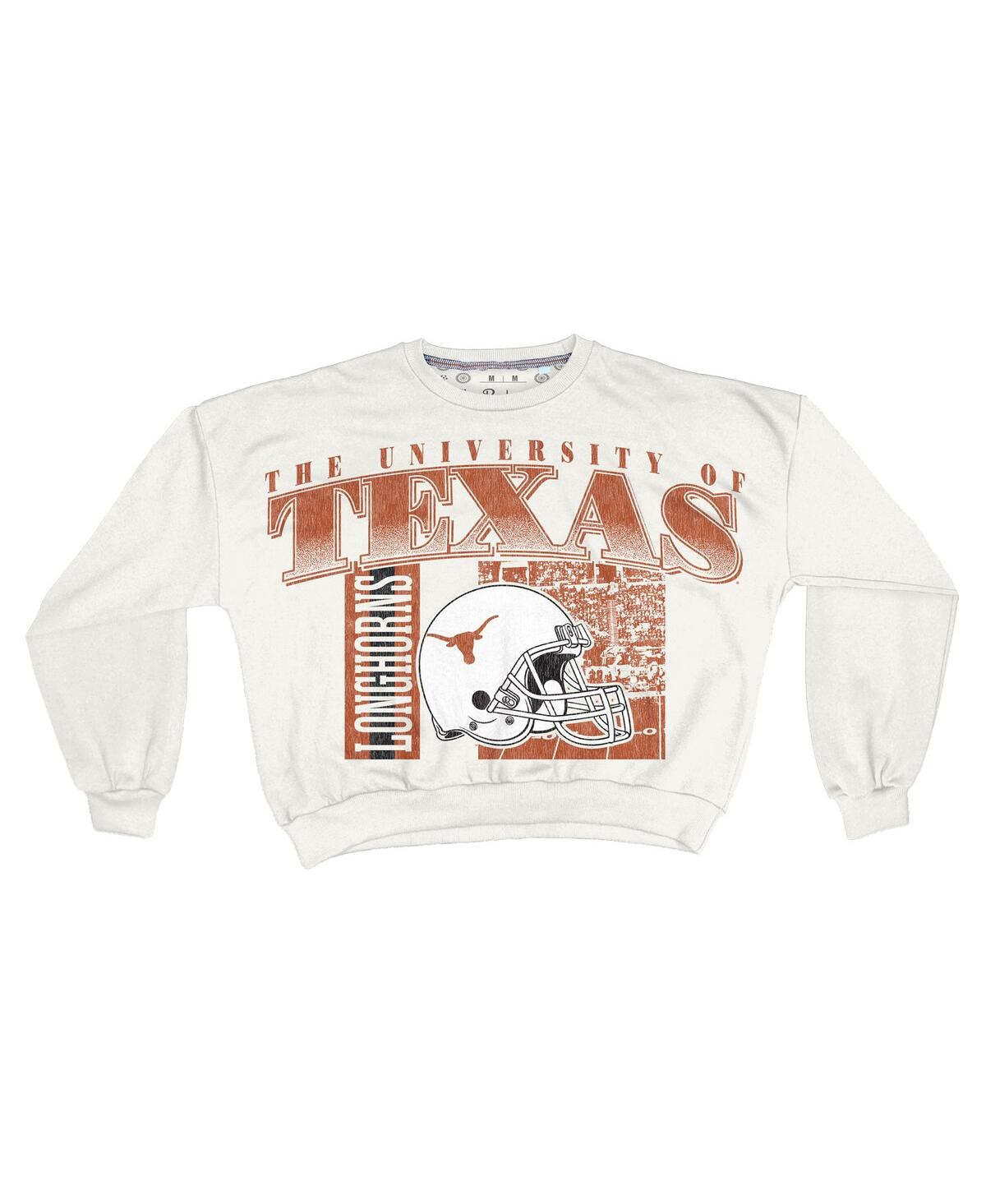 Pressbox Women's White Texas Longhorns Oversized Janice Retro Waist-length Sweatshirt In White