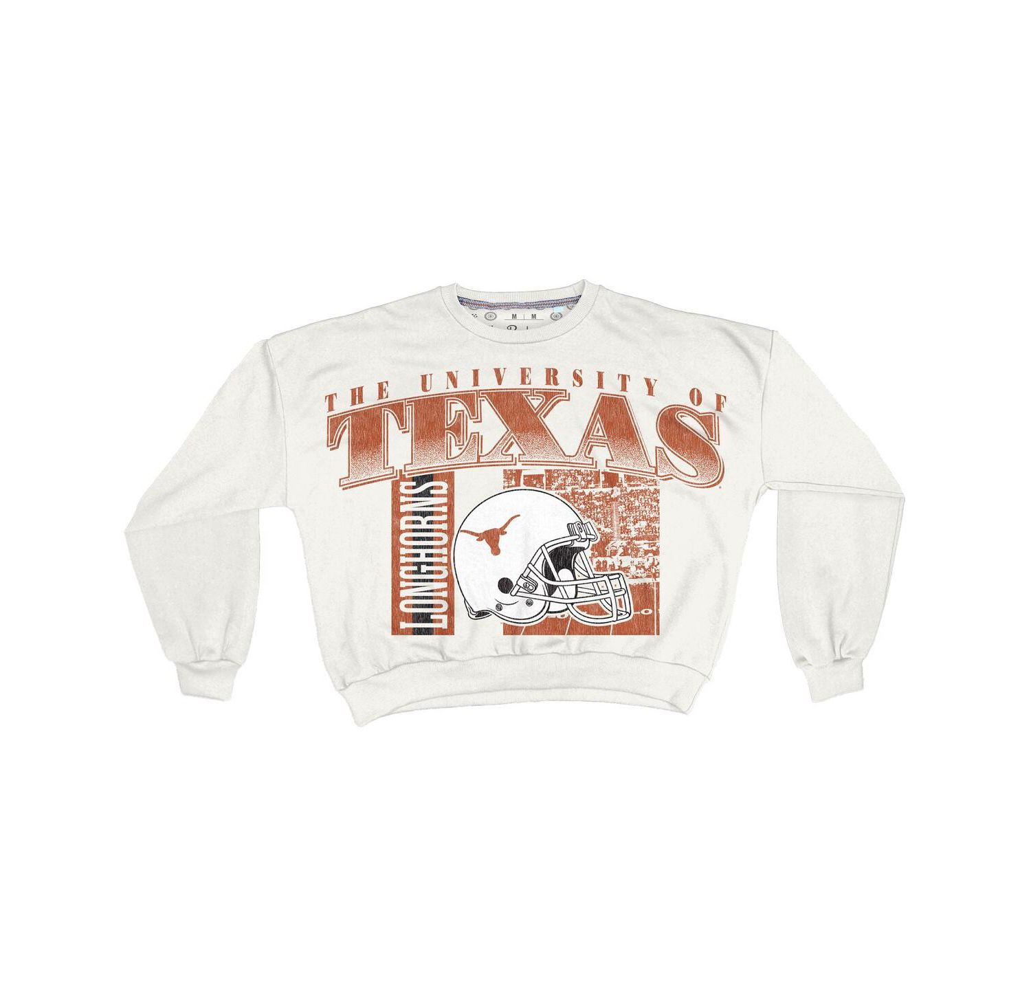 Women's White Texas Longhorns Oversized Janice Retro Waist-Length Sweatshirt