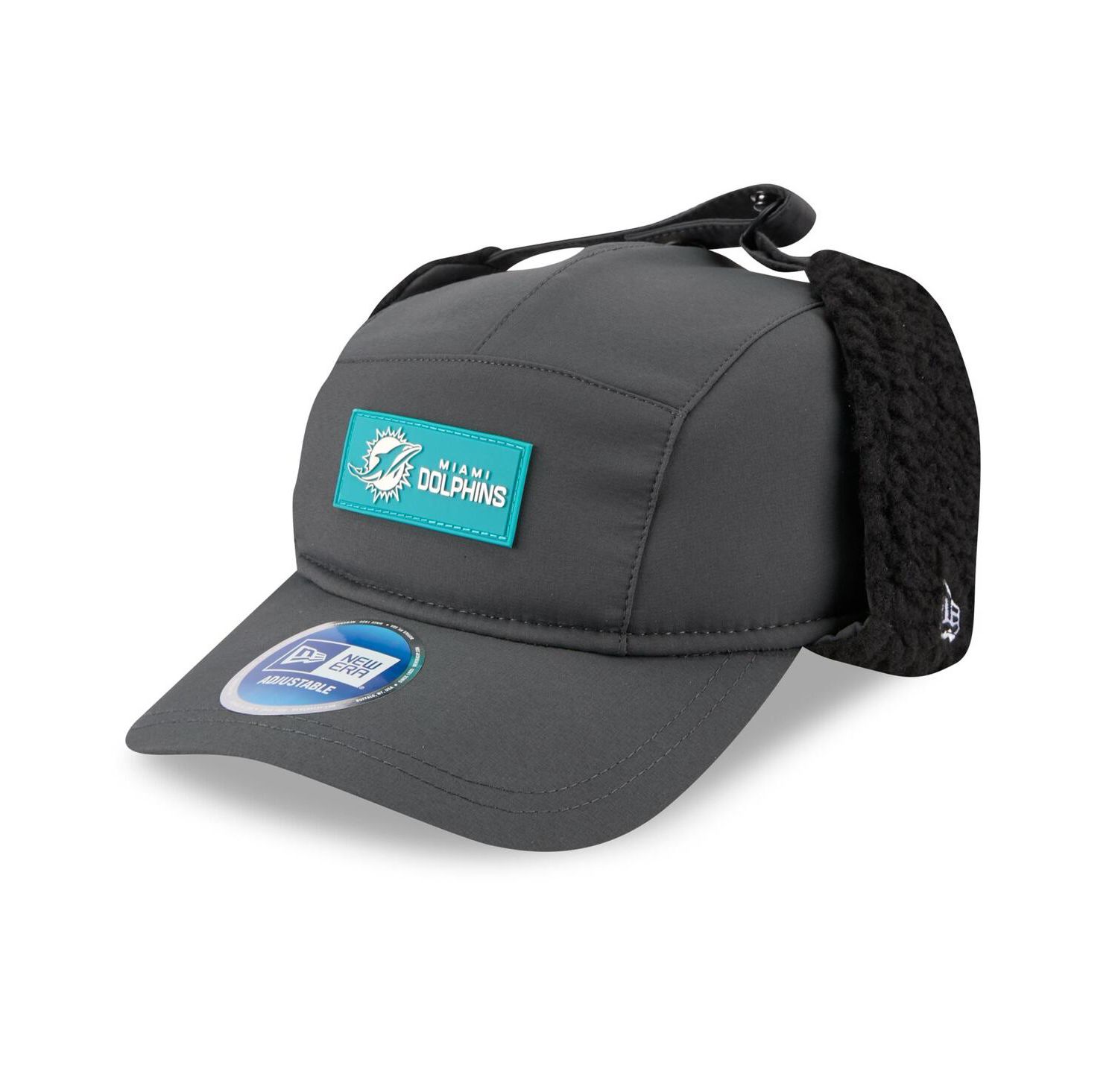 Men's Charcoal Miami Dolphins 2025 Sideline Cold Weather Runner Dog Ear Adjustable Hat
