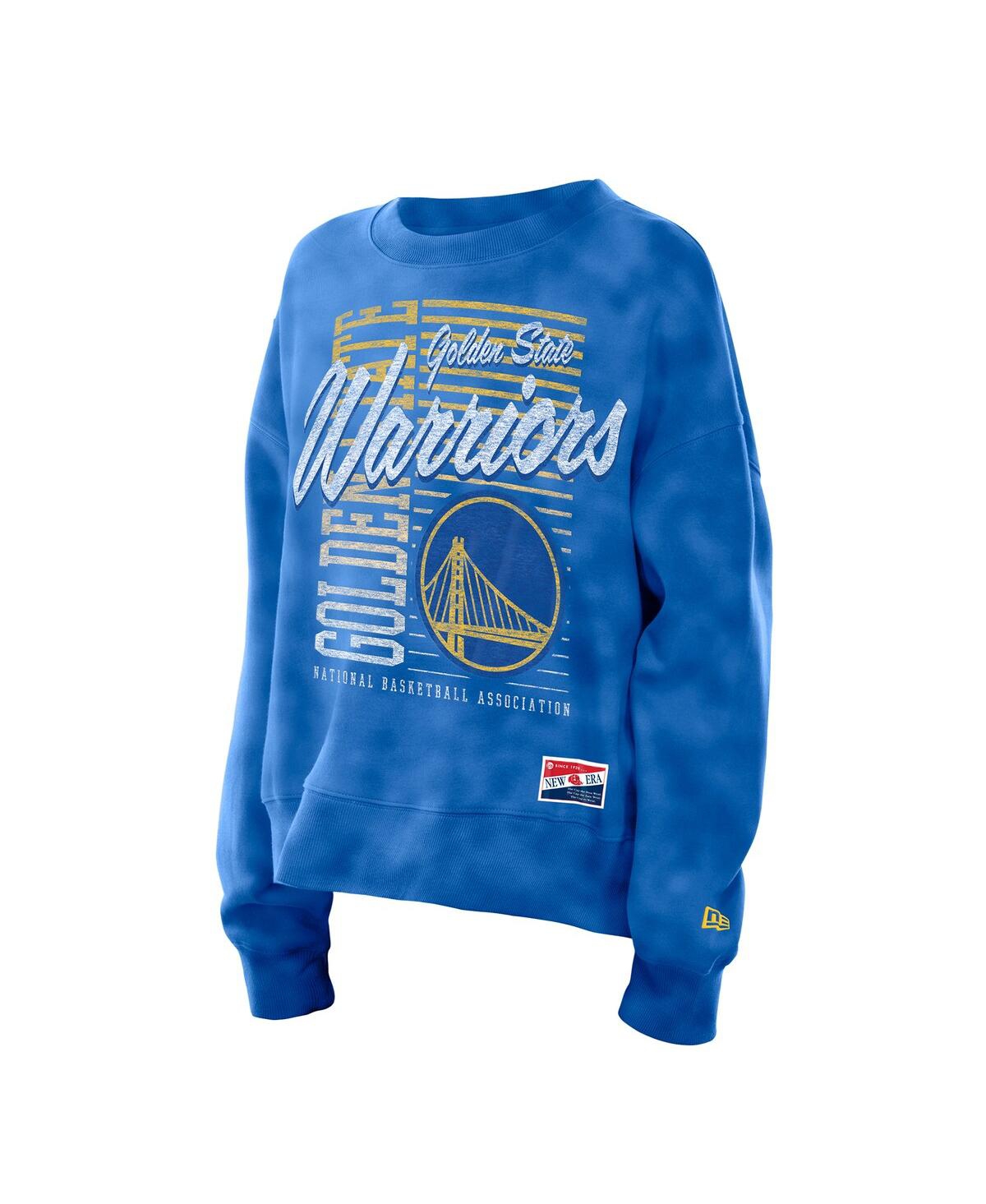 New Era Women's Royal Golden State Warriors Boxy Throwback Mineral Wash Sweatshirt In Blue