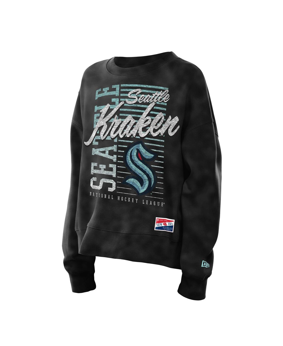 New Era Women's Black Seattle Kraken Oversized Throwback Mineral Wash Sweatshirt In Black