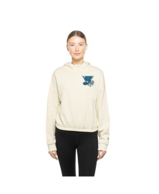 Women's Cream St. Louis Blues Glam Game Quarter-Zip Cropped Floral Pullover Hoodie