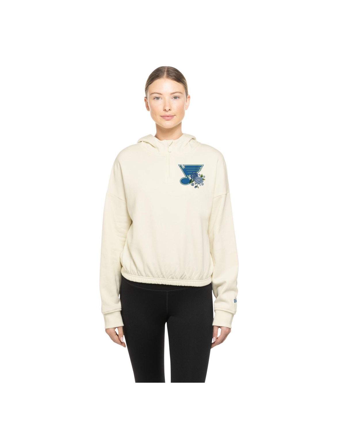 New Era Women's Cream St. Louis Blues Glam Game Quarter-zip Cropped Floral Pullover Hoodie In White