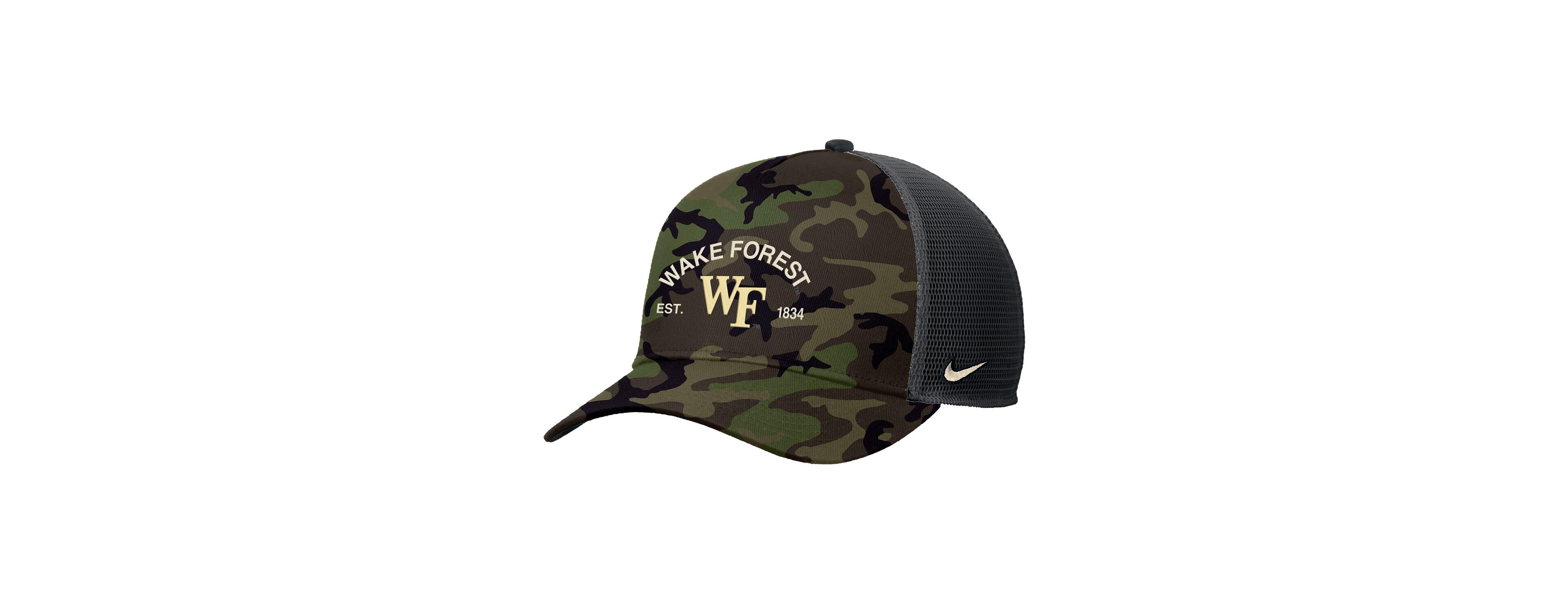 Nike Men's Camo Wake Forest Demon Deacons 2025 Military Appreciation Rise Adjustable Trucker Hat