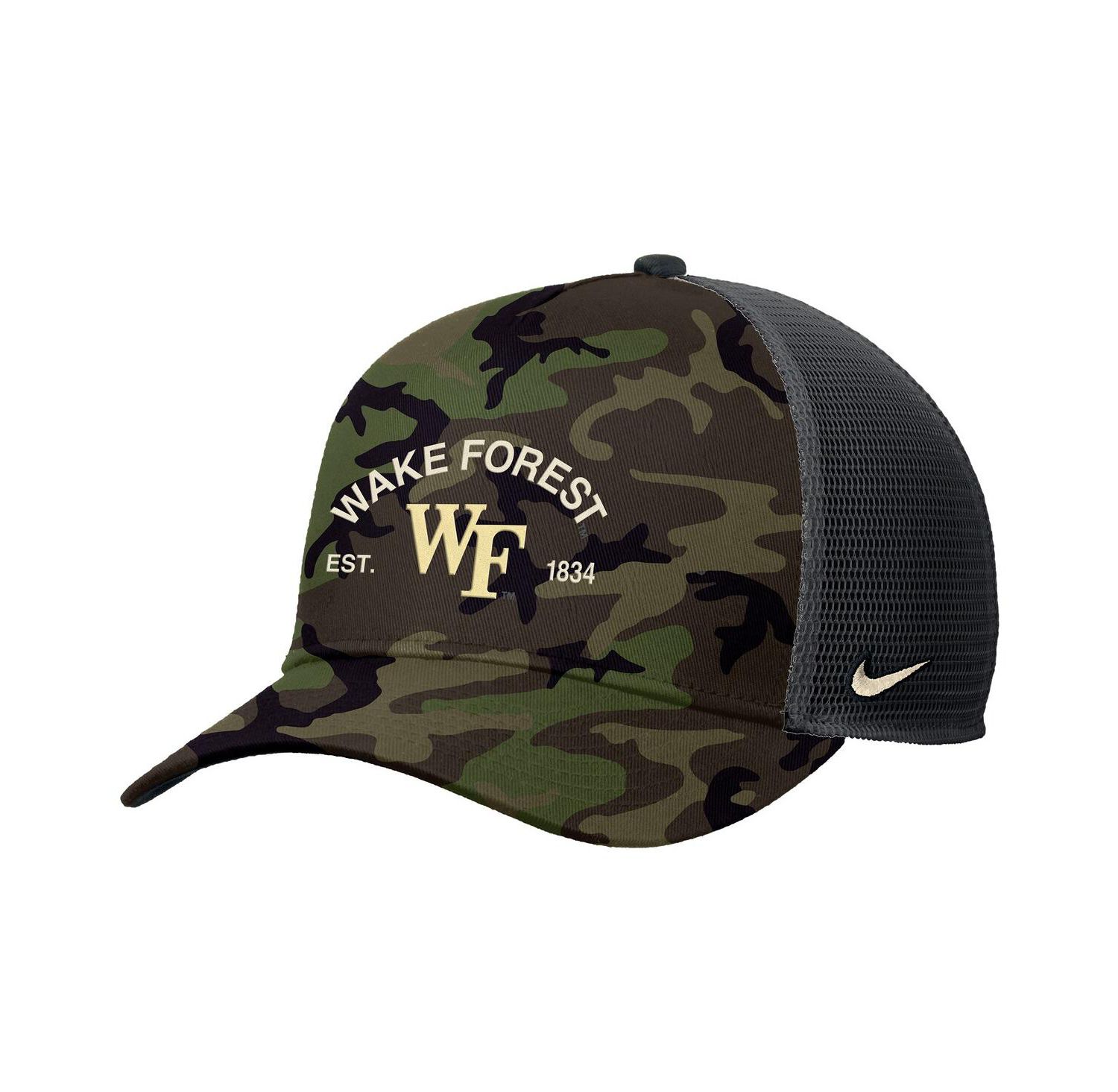 Men's Camo Wake Forest Demon Deacons 2025 Military Appreciation Rise Adjustable Trucker Hat