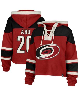 '47 Brand - Women's Sebastian Aho Red Carolina Hurricanes Superior Lacer Cropped Pullover Hoodie