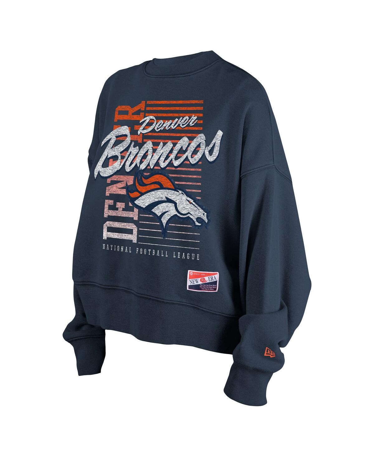 New Era Women's Navy Denver Broncos Oversized Throwback Mineral Wash Crew Neck Sweatshirt In Blue