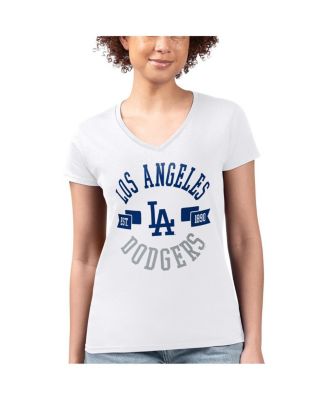 Women's White Los Angeles Dodgers Super-Slim Fit Lightweight City Graphic V-Neck T-Shirt