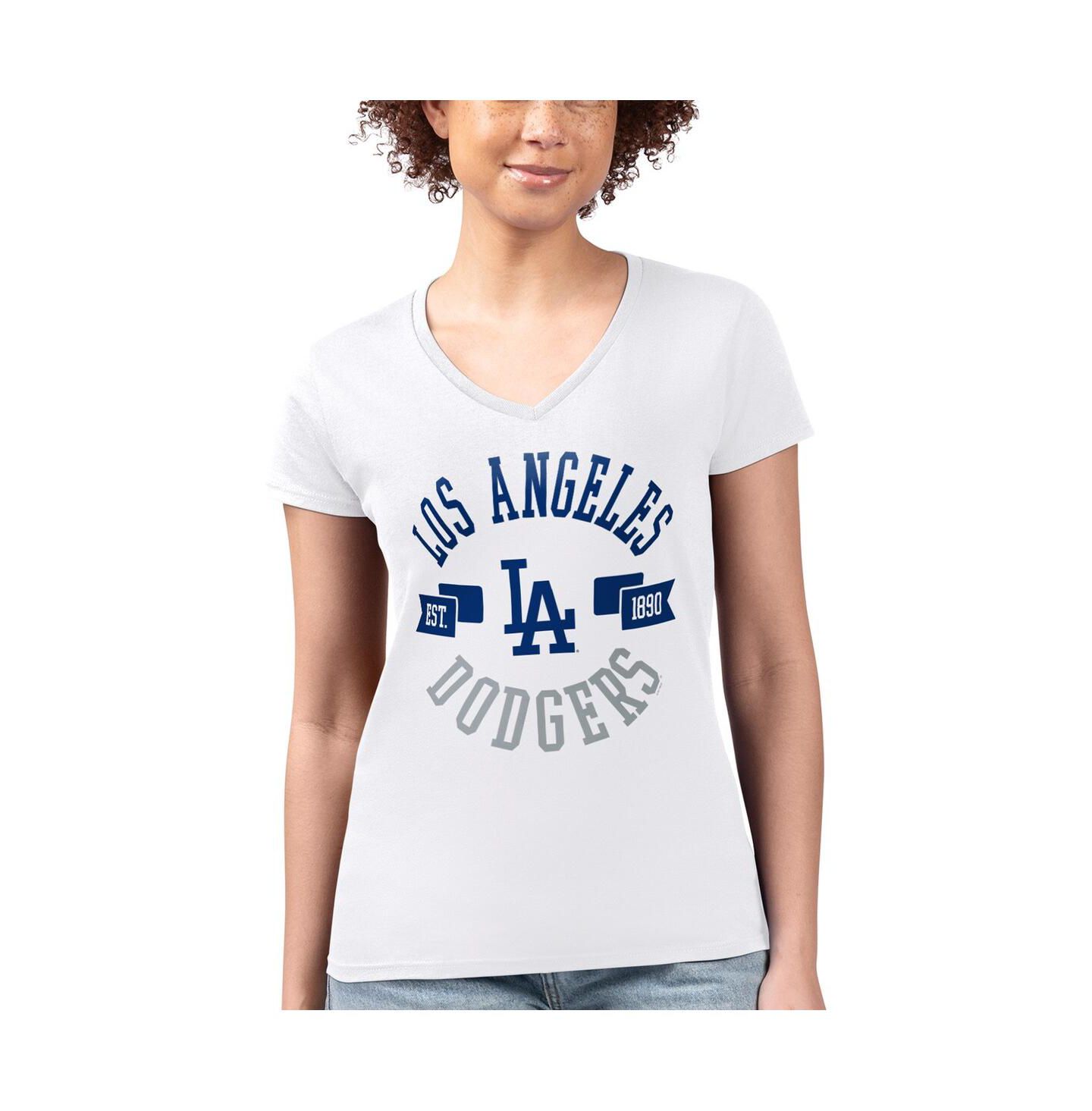 Женская футболка G-III 4Her by Carl Banks White Los Angeles Dodgers Super-Slim Fit Lightweight City Graphic V-Neck — фото 2