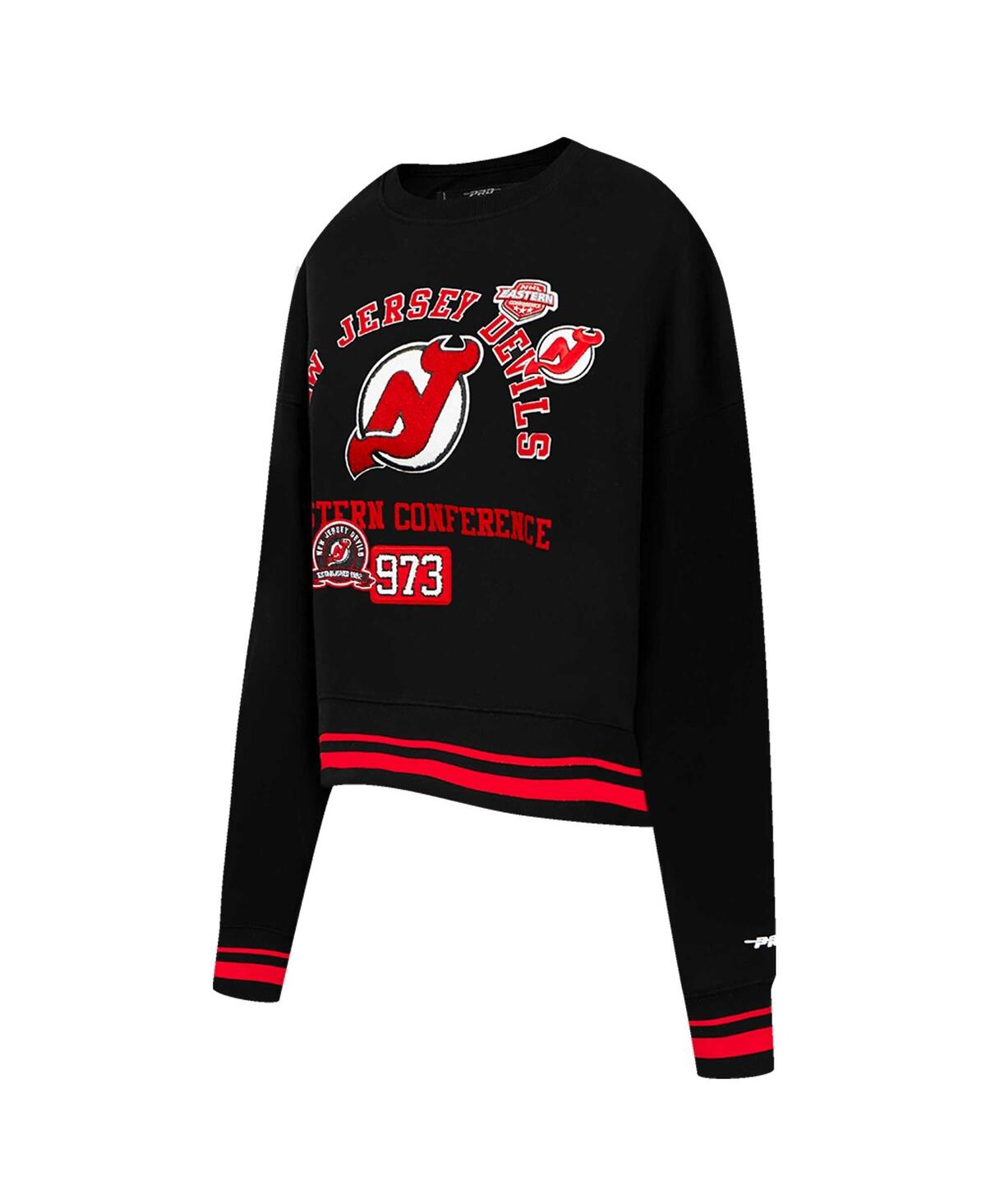 Pro Standard Women's Black New Jersey Devils Area Code Cropped Pullover Sweatshirt In Black