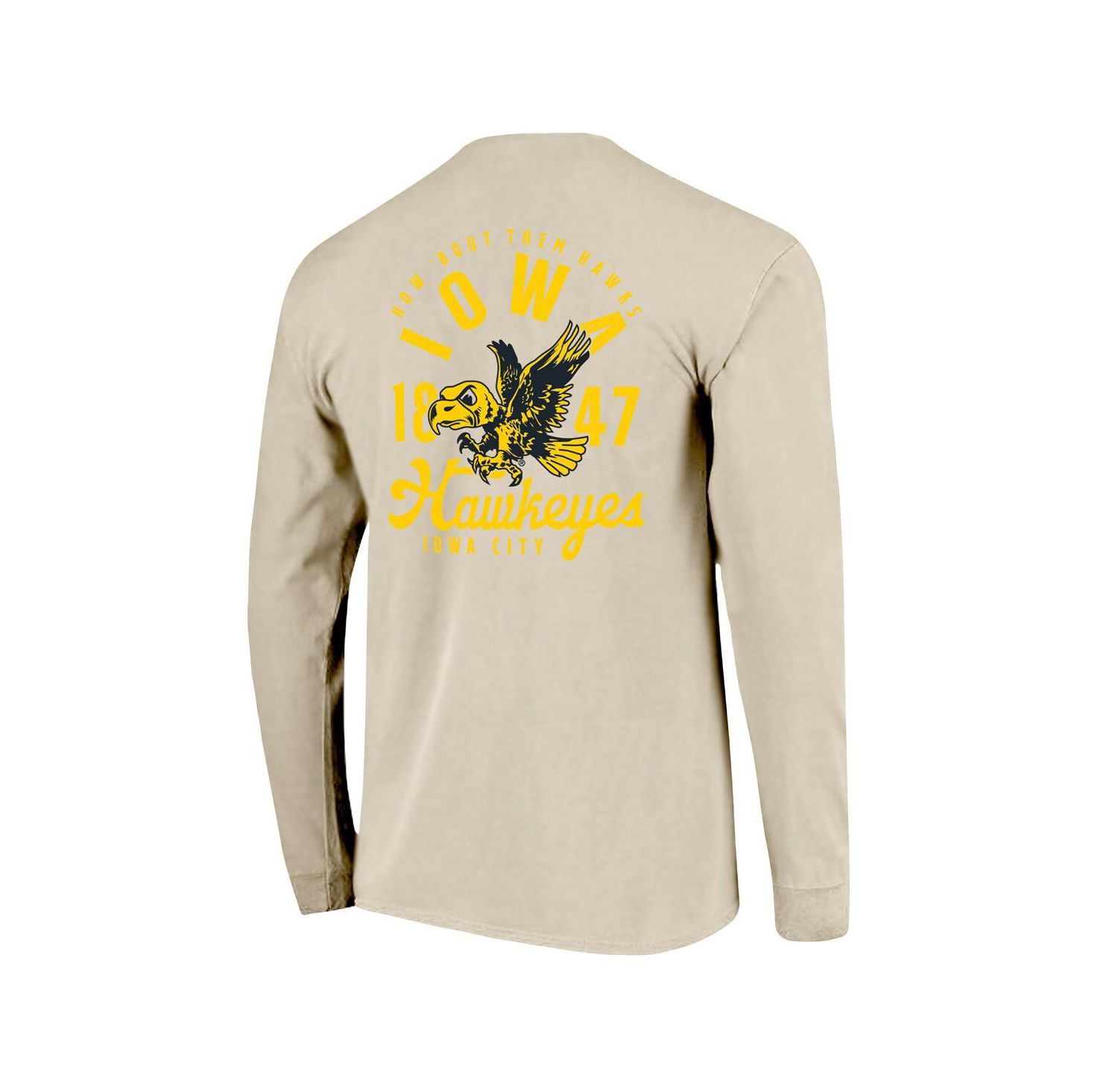 Men's Natural Iowa Hawkeyes Comfort Colors Mascot Overlay Long Sleeve T-Shirt