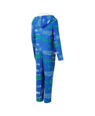 Women's Royal Seattle Seahawks Throwback Roadway Allover Print Microfleece Full-Zip Union Suit