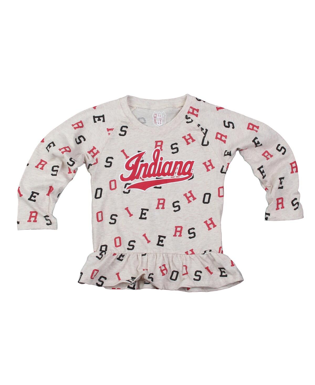 Wes & Willy Baby Girls 2-piece Oatmeal Indiana Hoosiers Ruffle Raglan Long Sleeve T-shirt And Leggings Set In Red
