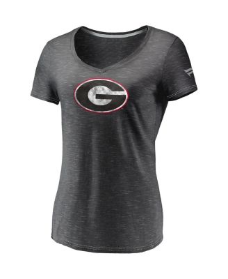 Women's Charcoal Georgia Bulldogs Primary Logo Space-Dye V-Neck T-Shirt