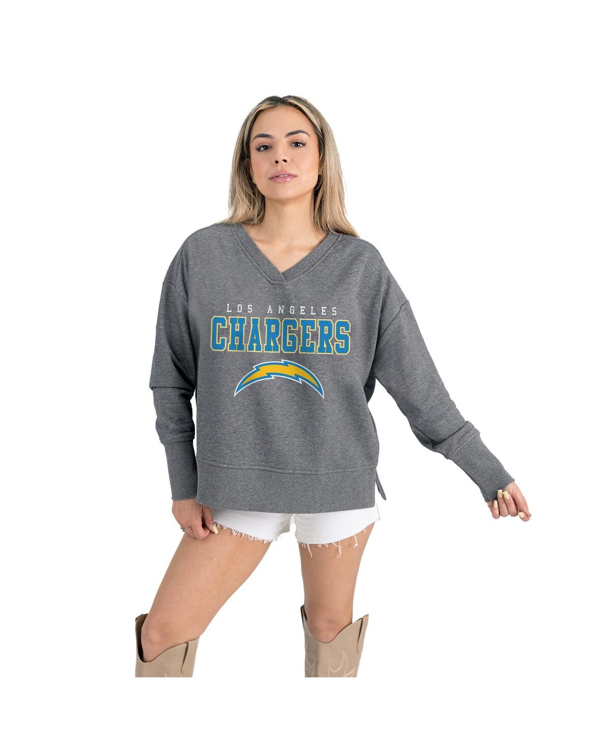 Gameday Couture Women's Gray Los Angeles Chargers French Terry V-neck Pullover Sweatshirt In Gray