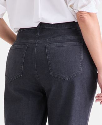 Plus Size Embroidered High-Rise Straight-Leg Cropped Jeans, Macy's Exclusive