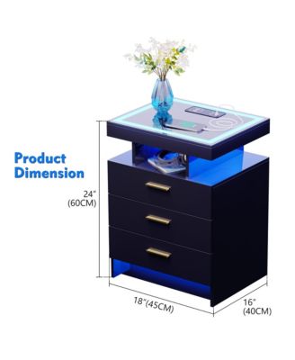 Nightstand with Drawers, Wireless Charging & Auto LED Lights