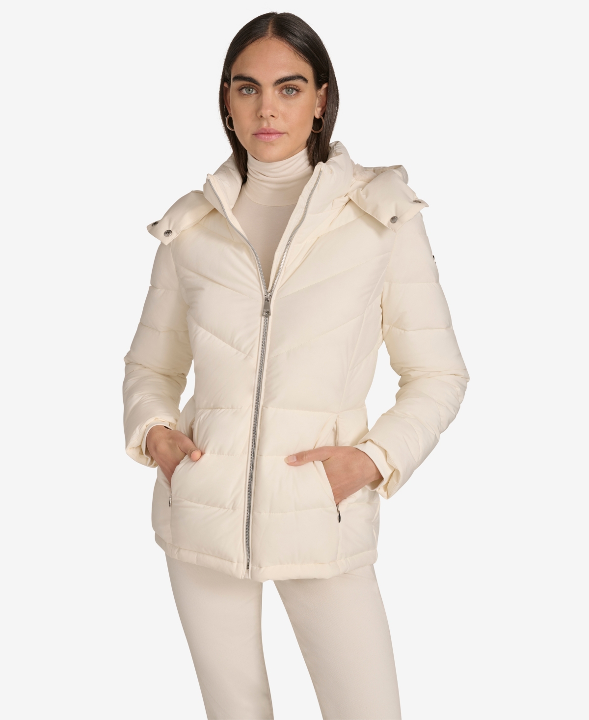 Calvin Klein Women's Short Zip Front Puffer Jacket In White
