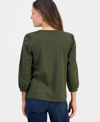 Petite Crewneck Sequin Detail Top