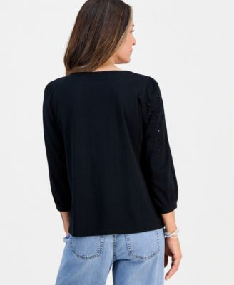 Petite Crewneck Sequin Detail Top, Macy's Exclusive