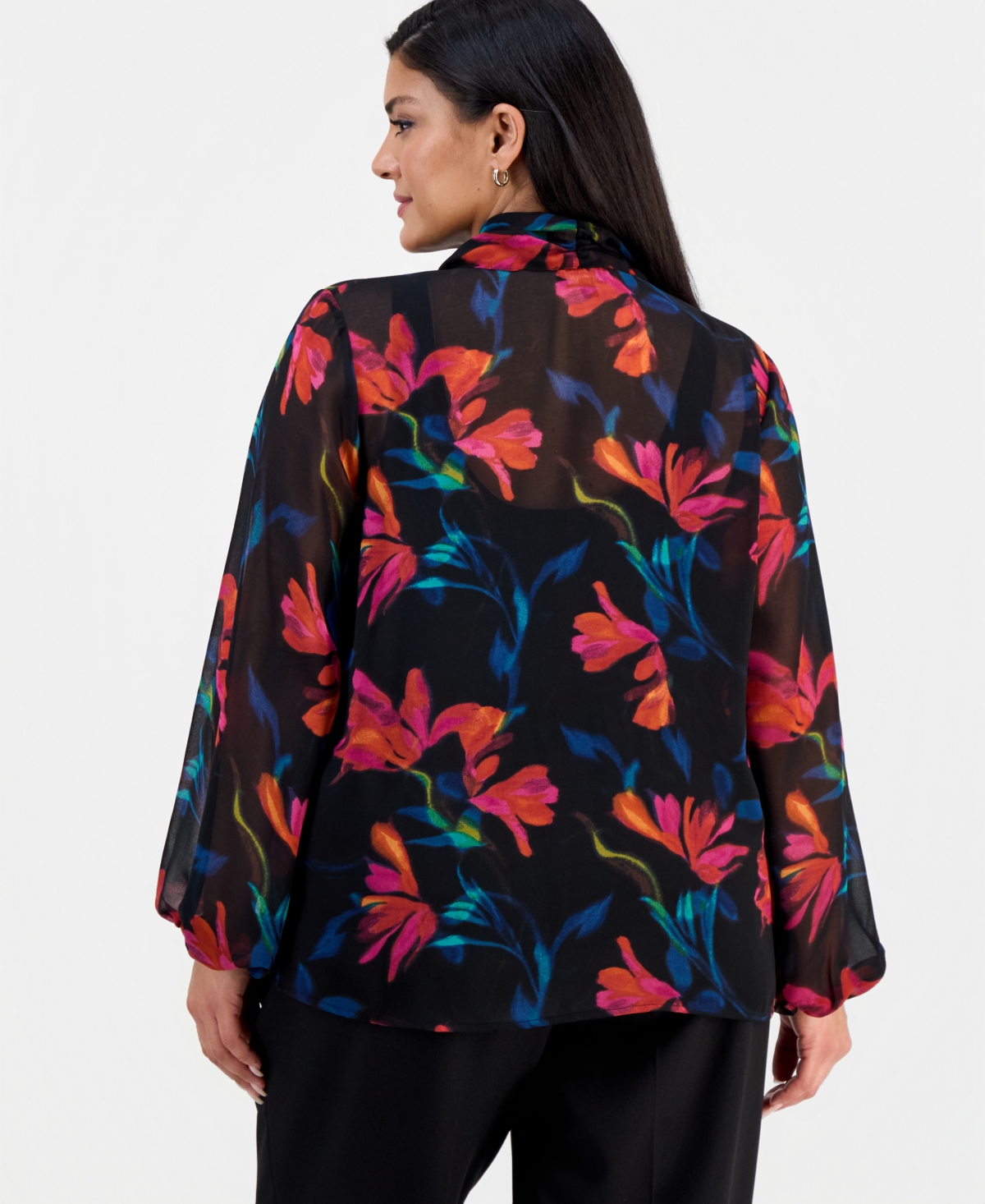 Tahari Asl Plus Scarf-Neck Top