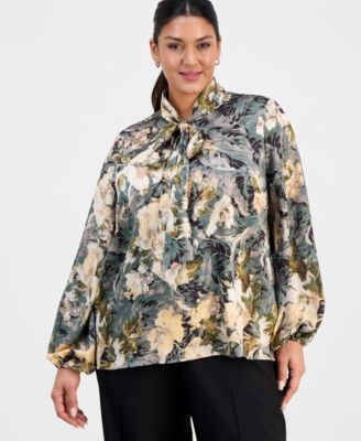 Tahari ASL - Plus Size Scarf-Neck Top