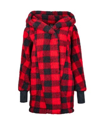 Patterned Hooded Sherpa Button Front Lounger Jacket