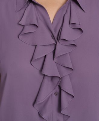 Women's Plus Size Solid Cap Sleeve Ruffle Front Top